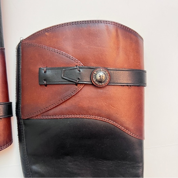 Frye Molly Button Black Brown Multicolor Leather Equestrian Riding Boots, Size 7 - Picture 3 of 7